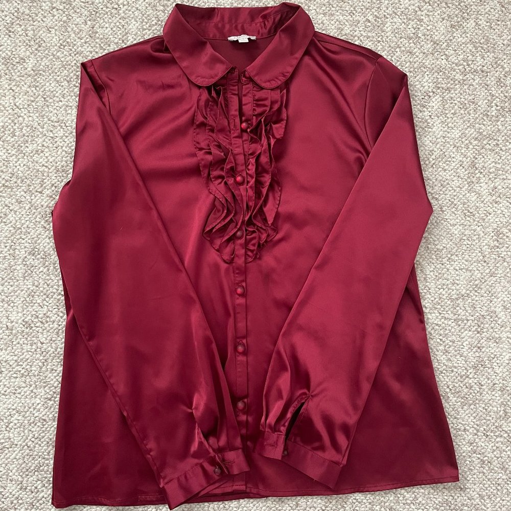 Talbots Ruffle Red Blouse Size MP - Picture 4 of 9